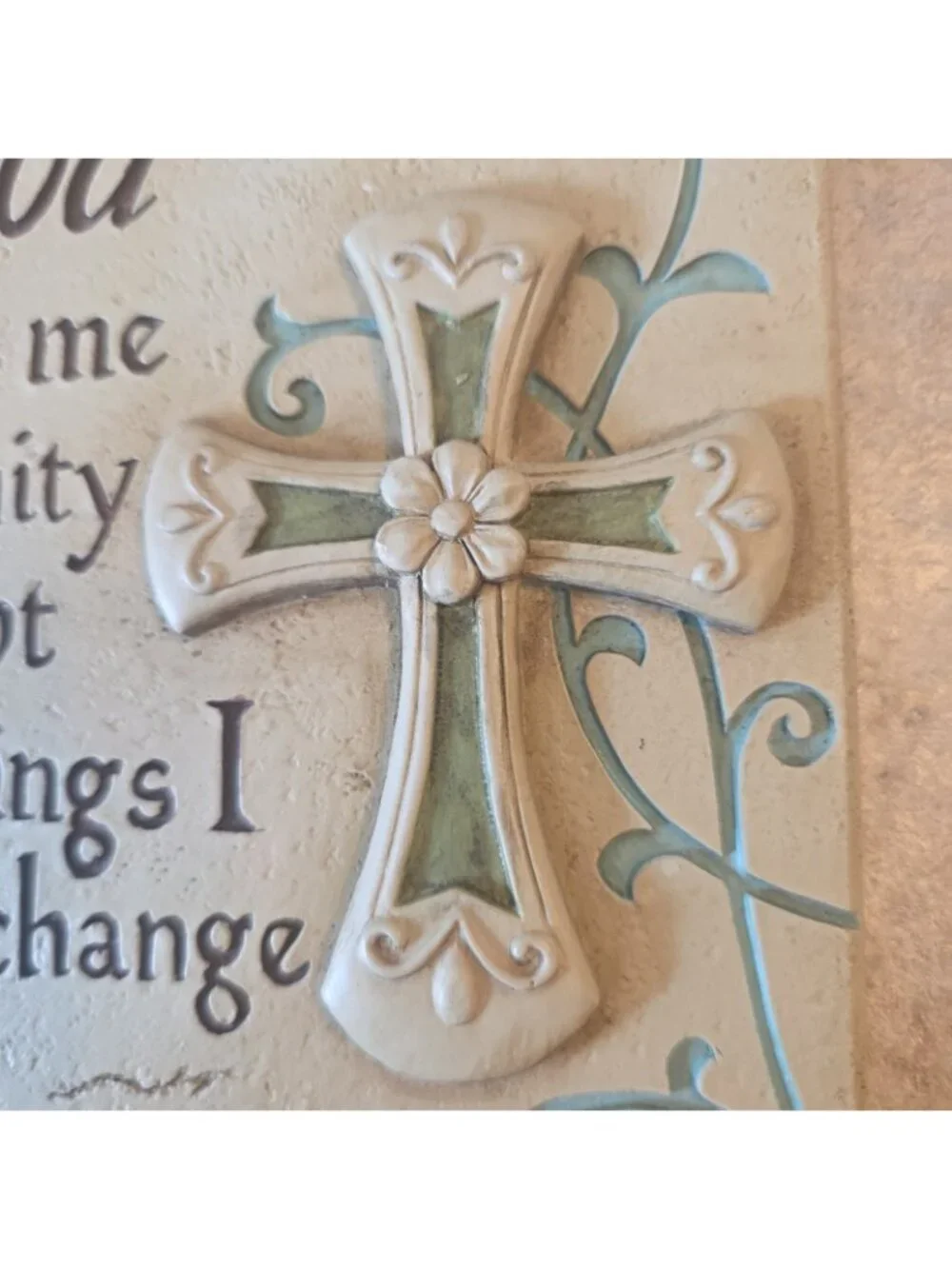 Serenity Prayer Plaque Religious Saying Wall Hanging Ceramic Blue God Grant Me